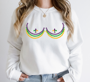 Mardi Gras Boob Beads - Fleece Crew Sweatshirt