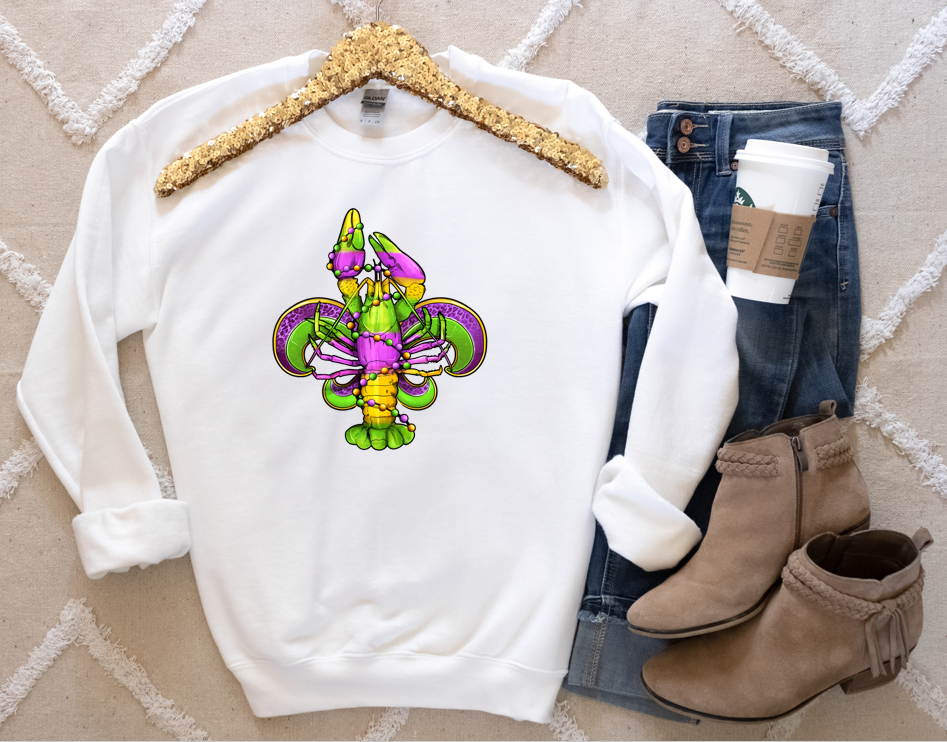 Mardi Gras Crawfish Fleur De Lis - Fleece Crew Sweatshirt