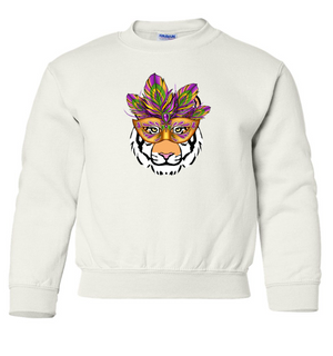 Mardi Gras Tiger (YOUTH) - Fleece Crew Sweatshirt
