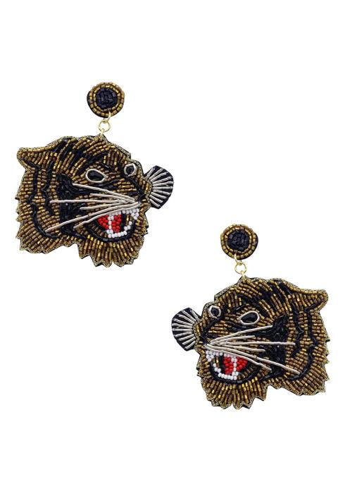 Seed Bead Black & Gold Tiger Earring