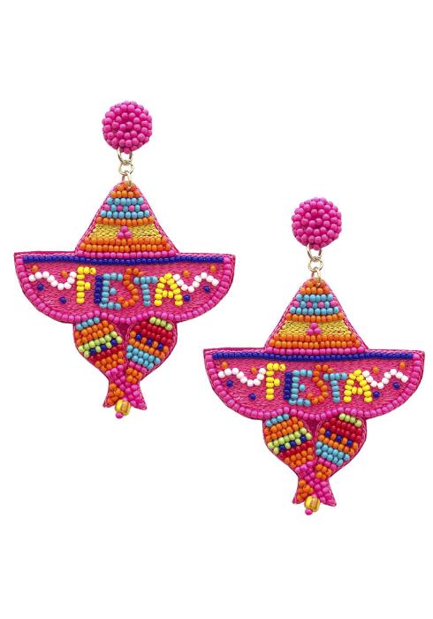 Seed Bead Fiesta Hat Earring