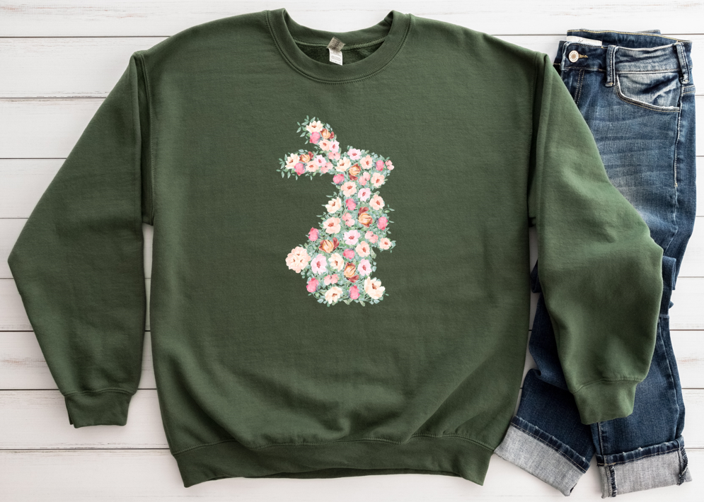 Spring Floral Bunny - Fleece Crew Sweatshirt