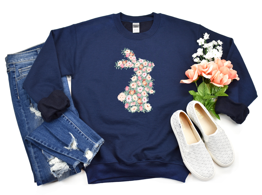Spring Floral Bunny - Fleece Crew Sweatshirt
