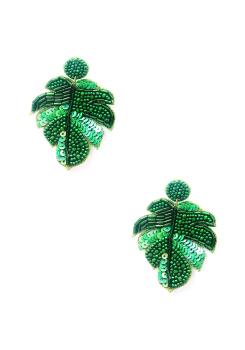 Tropical Bead Sequin Leaf Earrings